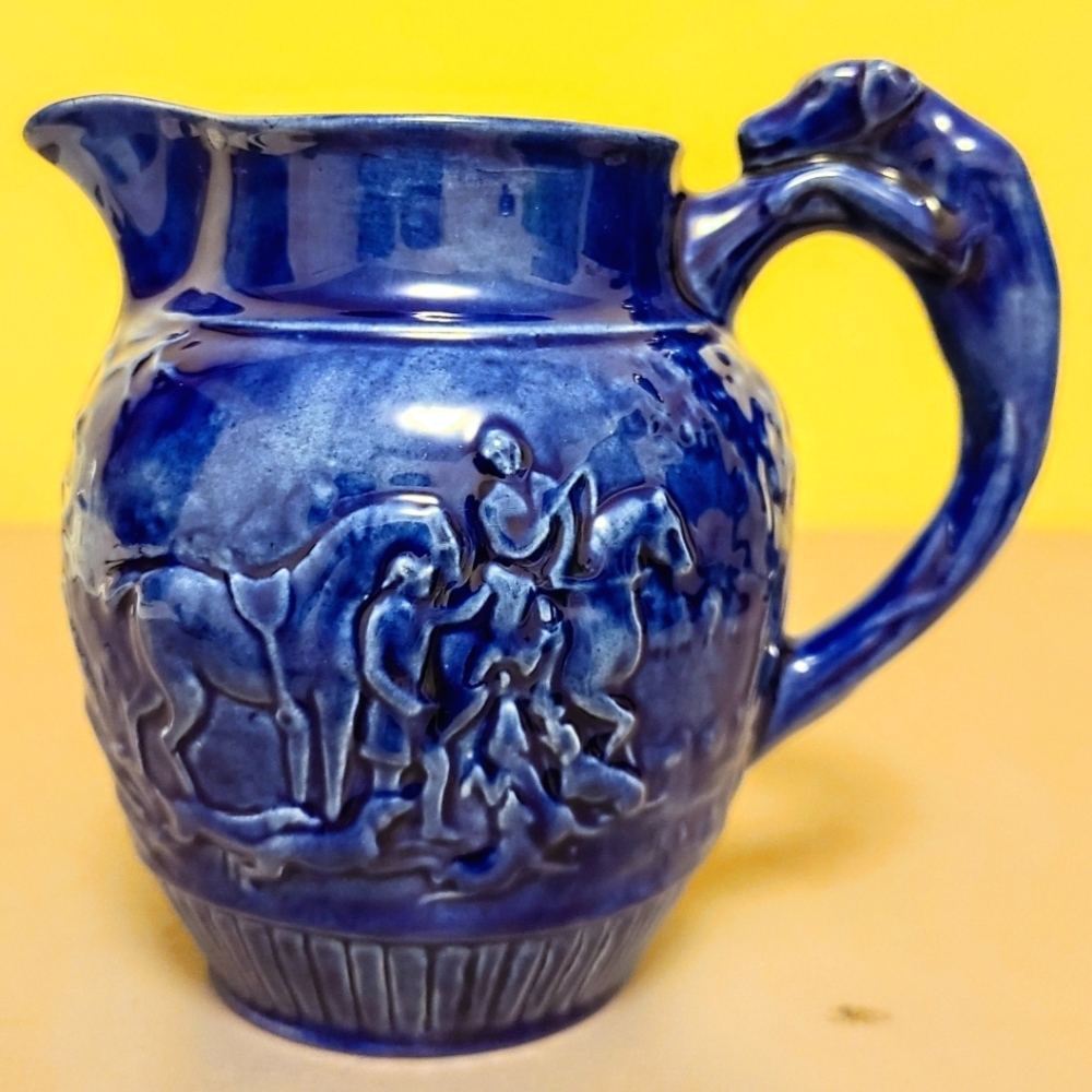 1970 "Hunting Party" Depiction Hand Glazed Porcelain Signed Cream Jug Pitcher
